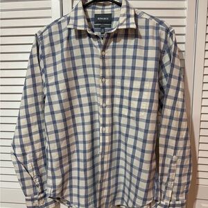 Bonobos Cream and Blue Plaid Long-Sleeve Dress Shirt